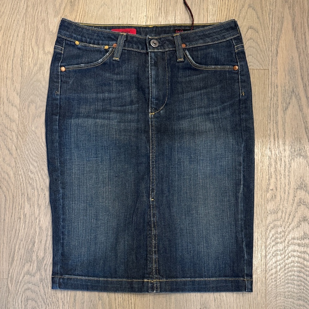 Ag Adriano Goldschmied Indigo Denim Skirt with Yellow Stitching